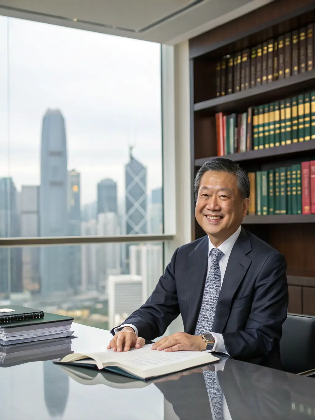 A photograph of a financial consultant smiling and confidently pointing to a growth chart, illustrating our commitment to helping clients achieve financial growth.